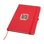 Cahier avec coins arrondis et couverture souple A5 pages lignées couleur rouge vue avec impression sérigraphique