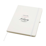 Cahier avec coins arrondis et couverture souple A5 pages lignées couleur blanc vue avec impression sérigraphique