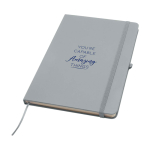 Cahier avec coins arrondis et couverture souple A5 pages lignées couleur gris vue avec impression sérigraphique