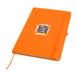 Cahier avec coins arrondis et couverture souple A5 pages lignées couleur orange vue avec impression sérigraphique