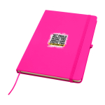Cahier avec coins arrondis et couverture souple A5 pages lignées couleur rose vue avec impression sérigraphique