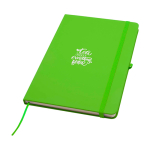 Cahier avec coins arrondis et couverture souple A5 pages lignées couleur vert lime vue avec impression sérigraphique
