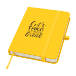 Carnet à couverture rigide avec toucher doux A6 pages lignées couleur jaune vue avec impression sérigraphique
