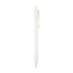 Stylo en plastique recyclé avec bille et clip, encre noire couleur blanc deuxième vue latérale