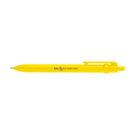 Stylo en plastique recyclé avec bille et clip, encre noire couleur jaune vue avec impression sérigraphique