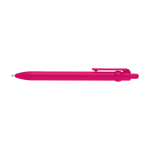Stylo en plastique recyclé avec bille et clip, encre noire couleur fuchsia deuxième vue frontale