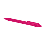 Stylo en plastique recyclé avec bille et clip, encre noire couleur fuchsia deuxième vue