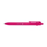 Stylo en plastique recyclé avec bille et clip, encre noire couleur fuchsia vue avec impression sérigraphique