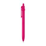 Stylo en plastique recyclé avec bille et clip, encre noire couleur fuchsia vue latérale