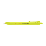 Stylo en plastique recyclé avec bille et clip, encre noire couleur vert lime vue avec impression sérigraphique