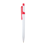 Stylo sophistiqué en plastique recyclé bicolore, encre bleue couleur rouge vue latérale