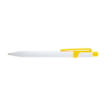 Stylo sophistiqué en plastique recyclé bicolore, encre bleue couleur jaune deuxième vue frontale