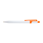 Stylo sophistiqué en plastique recyclé bicolore, encre bleue couleur orange deuxième vue frontale
