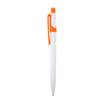 Stylo sophistiqué en plastique recyclé bicolore, encre bleue couleur orange vue latérale