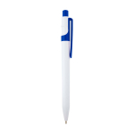 Stylo sophistiqué en plastique recyclé bicolore, encre bleue couleur bleu roi deuxième vue latérale
