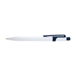 Stylo sophistiqué en plastique recyclé bicolore, encre bleue couleur bleu marine deuxième vue frontale