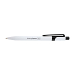 Stylo en plastique recyclé sophistiqué, encre noire couleur noir vue avec impression sérigraphique