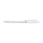 Stylo en plastique recyclé sophistiqué, encre noire couleur blanc vue avec impression sérigraphique