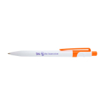 Stylo en plastique recyclé sophistiqué, encre noire couleur orange vue avec impression sérigraphique