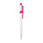 Stylo en plastique recyclé sophistiqué, encre noire couleur fuchsia deuxième vue latérale