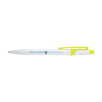 Stylo en plastique recyclé sophistiqué, encre noire couleur vert lime vue avec impression sérigraphique