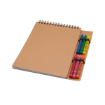Cahier à spirale avec couverture souple et crayons de cire intégrés couleur naturel