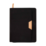 Portefeuille en plastique recyclé arrondi A5 avec feuilles lignées couleur noir deuxième vue frontale