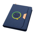 Portefeuille en plastique recyclé arrondi A5 avec feuilles lignées couleur bleu marine
