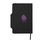 Carnet avec espace pour mobile et couverture rigide A5 lignés couleur noir vue avec impression sérigraphique