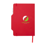 Carnet avec espace pour mobile et couverture rigide A5 lignés couleur rouge vue avec impression sérigraphique