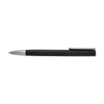 Stylo en aluminium recyclé avec clip argenté, encre bleue couleur noir deuxième vue frontale