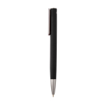Stylo en aluminium recyclé avec clip argenté, encre bleue couleur noir vue latérale