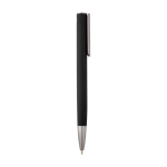 Stylo en aluminium recyclé avec clip argenté, encre bleue couleur noir deuxième vue latérale