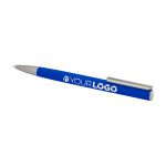 Stylo en aluminium recyclé avec clip argenté, encre bleue couleur bleu troisième vue