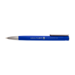 Stylo en aluminium recyclé avec clip argenté, encre bleue couleur bleu vue impression avec logo 2