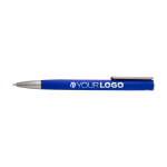 Stylo en aluminium recyclé avec clip argenté, encre bleue couleur bleu troisième vue frontale
