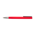 Stylo en aluminium recyclé avec clip argenté, encre bleue couleur rouge deuxième vue frontale