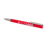 Stylo en aluminium recyclé avec clip argenté, encre bleue couleur rouge troisième vue