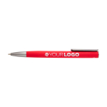Stylo en aluminium recyclé avec clip argenté, encre bleue couleur rouge troisième vue frontale