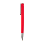 Stylo en aluminium recyclé avec clip argenté, encre bleue couleur rouge vue latérale
