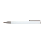 Stylo en aluminium recyclé avec clip argenté, encre bleue couleur blanc deuxième vue frontale