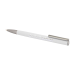 Stylo en aluminium recyclé avec clip argenté, encre bleue couleur blanc troisième vue