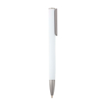 Stylo en aluminium recyclé avec clip argenté, encre bleue couleur blanc deuxième vue latérale