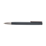 Stylo en aluminium recyclé avec clip argenté, encre bleue couleur gris foncé deuxième vue frontale