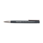 Stylo en aluminium recyclé avec clip argenté, encre bleue couleur gris foncé vue impression avec logo 2