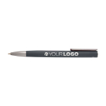 Stylo en aluminium recyclé avec clip argenté, encre bleue couleur gris foncé troisième vue frontale