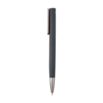 Stylo en aluminium recyclé avec clip argenté, encre bleue couleur gris foncé vue latérale