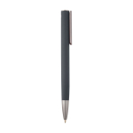 Stylo en aluminium recyclé avec clip argenté, encre bleue couleur gris foncé deuxième vue latérale