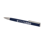Stylo en aluminium recyclé avec clip argenté, encre bleue couleur bleu marine troisième vue