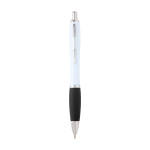 Stylo en plastique recyclé incurvé avec grip, encre noire couleur noir